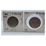 1955 and 1967 Great Britain Two Shillings Coins
