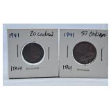 1941 Italy Twenty Centesimi and Fifty Centesimi