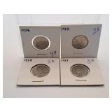 1936, 1937, 1938 and 1939 Canada Nickels