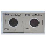 1940 and 1941 Italy Twenty Centesimi Coins