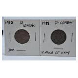 1910 and 1918 Italy Twenty Centesimi Coins