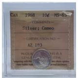 ICCS Graded Mint State 1968 Canada "Silver" Dime