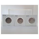 1974, 1975 and 1976 Canada 50 Cent Pieces