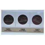 1955, 1956 and 1957 Canada Beaver Nickels
