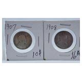 1907 and 1908 Canada Quarters
