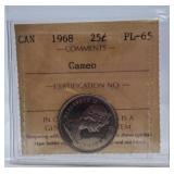 ICCS Graded Proof Like 1968 Canada Quarter with