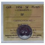 ICCS Graded Proof Like 1954 Canada Nickel. SF.