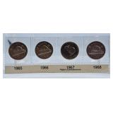 1965, 1966, 1967 and 1968 Canada Nickels