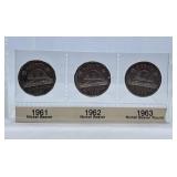 1961, 1962 and 1963 Canada Nickels