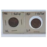 1956 and 1962 Great Britain One Shilling Coins