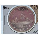 Mint State 1952 Canada One Dollar Coin with Two
