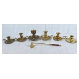 6 Brass Candle holders and 1 snuffer