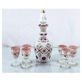 Lovely Bohemian White Overlay Decanter