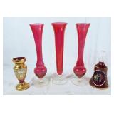 Ruby red glass vase featuring 24K gold overlay