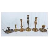 Assorted brass candle holders