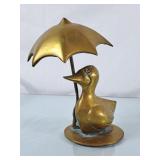 Solid Brass Duck w/Umbrella Figurine