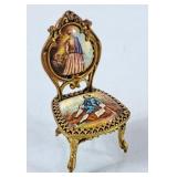 Beautiful Antique Bronze & Enamel Miniature Chair
