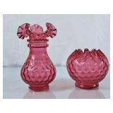 Beautiful Fenton Cranberry Glass Ruffled Coin Dot