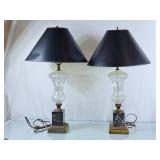 Heavy Vintage Crystal Lamps w/Marble & Brass Base