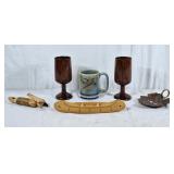 Pair of walnut cups, duck call, Irish duck mug,