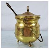 Vintage Footed Brass Smudge Pot w/Lid & Stone
