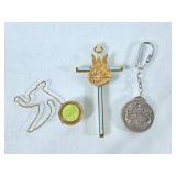 Heavy Brass Crucifix, Pope Key Chain, & Vintage