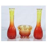 Vintage Jeannette Amberina Vases & Footed Candy