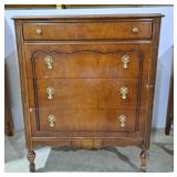 Vintage wood dresser with burl walnut accents and