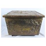 Embossed brass storage box. 21" l x 16 1/2" d x