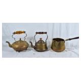 Copper pouring pot and 2 copper tea pots