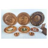 Copper collector plates, bookends, candlestick
