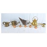 Mini copper and brass watering cans, brass