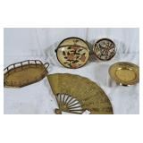 Brass decorator lot! elegant fan, trinket dishes,