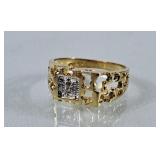 Unique 10K Gold Diamond Ring - Size 10