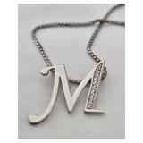 Sterling Silver Initial M Pendent Necklace