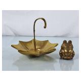 Solid Brass Umbrella Trinket Dish & Hollow Brass