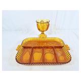 Vintage Indiana Glass amber divided relish tray