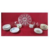 Assortment of Ironstone Bowls, Cut Glass Footed