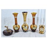 Cobalt Bohemian glass vase, vintage amber glass