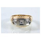 14Kt Gold Triple Diamond Ring - Sz 11
