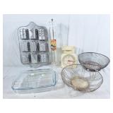 Nordicware train cake pan, pair of fruit bowls,