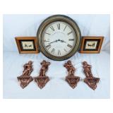 Home decorator lot! Wall clock, Amish prints, and