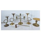 Brass candle display including French horn candle