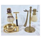 Pair of vintage brass shaving set