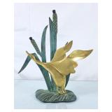 Vintage Brass Duck in Cattails Decor