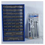 Empty organizer metal shell and plastic drawers,