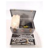 Craftsman metal toolbox, with gloves, assorted