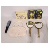 Asian fan, brass hand mirrors jewelry box,  My