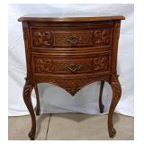 Vintage 2 drawer side table with Hand-carved