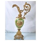 Decorative Handpainted Brass & Porcelain Ewer